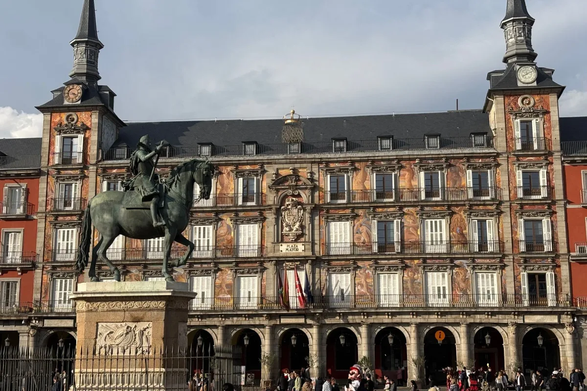 Plaza Mayor in Madrid, the historic arcaded square with its central statue